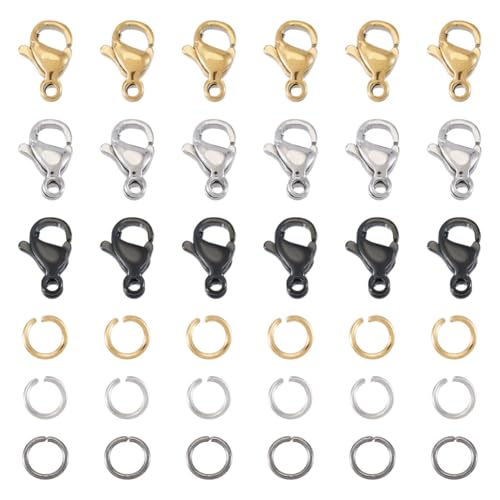 Magibeads Karabinerverschlüsse und offene Binderinge, 304 Edelstahl, 3 Farben, Schmuckherstellung, Zubehör-Set für selbstgemachte Halsketten, Armbänder, Ohrringe, Schmuckherstellung, Zubehör, 0,5 cm Magibeads Karabinerverschlüsse und offene Binderinge, 304 Edelstahl, 3 Farben, Schmuckherstellung, Zubehör-Set für selbstgemachte Halsketten, Armbänder, Ohrringe, Schmuckherstellung, Zubehör, 0,5 cm von Magibeads