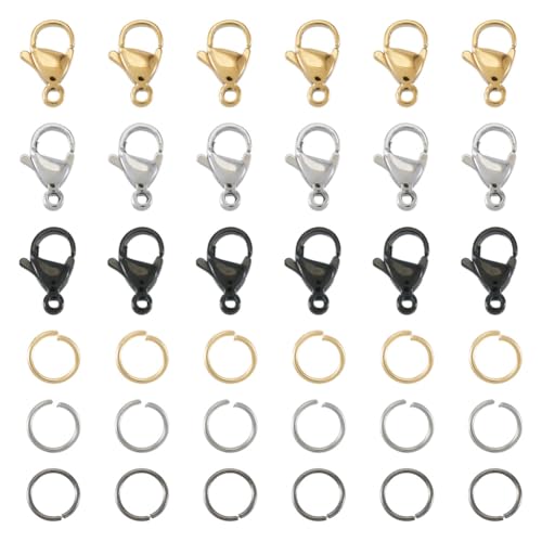 Magibeads Karabinerverschlüsse und offene Binderinge aus 304 Edelstahl, 3 Farben, Schmuckherstellung, Zubehör-Set für selbstgemachte Halsketten, Armbänder, Ohrringe, Schmuckherstellung, Zubehör, 0,7 von Magibeads
