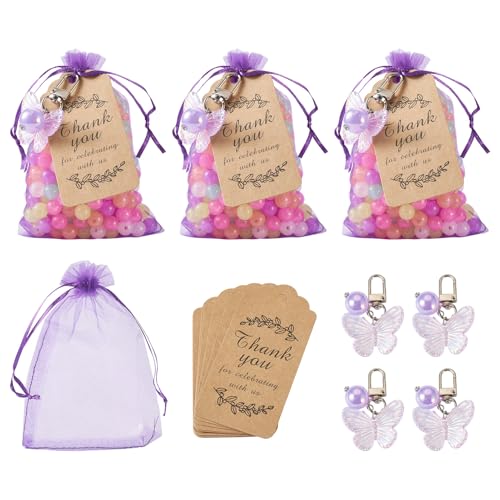 Magibeads Schmetterlings-Schlüsselanhänger, Partyzubehör, Taufe, Party, Geschenk, Acryl, Schmetterlings-Schlüsselanhänger, Souvenirs, Dankeschön-Tags, violetter Organza-Beutel für Magibeads Schmetterlings-Schlüsselanhänger, Partyzubehör, Taufe, Party, Geschenk, Acryl, Schmetterlings-Schlüsselanhänger, Souvenirs, Dankeschön-Tags, violetter Organza-Beutel für von Magibeads