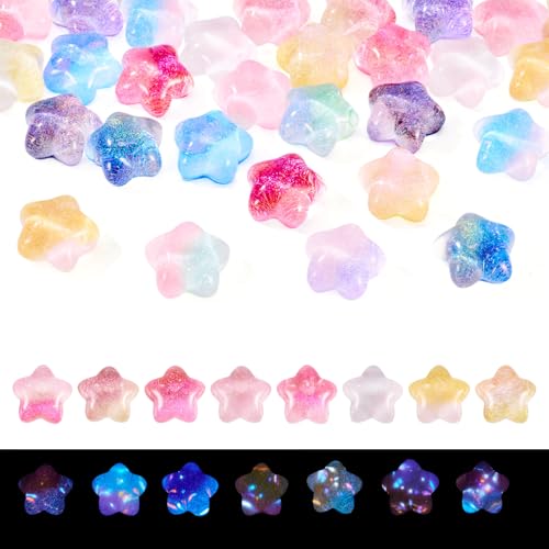 Magibeads Stern-Cabochons aus Kunstharz, leuchtet im Dunkeln, flache Rückseite, ohne Loch, niedlich, gummiert, sternförmig, Farbverlauf, Kandi-Perlen für Bastelarbeiten, Handyhüllen, Dekoration von Magibeads