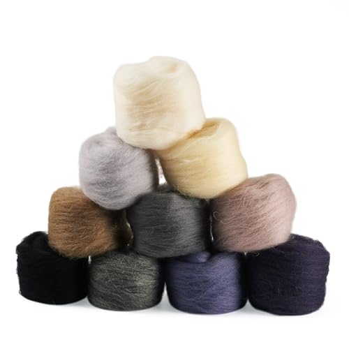 Magibeasd Wollgarn-Set, 50 g, für Nadelfilzen, Naturwolle, Garn-Set, verschiedene Farben, Schwarz / Grau, für Anfänger, gefilztes Handwerk, DIY-Materialien, Handspinnzubehör, 10 Farben Magibeasd Wollgarn-Set, 50 g, für Nadelfilzen, Naturwolle, Garn-Set, verschiedene Farben, Schwarz / Grau, für Anfänger, gefilztes Handwerk, DIY-Materialien, Handspinnzubehör, 10 Farben von Magibeads