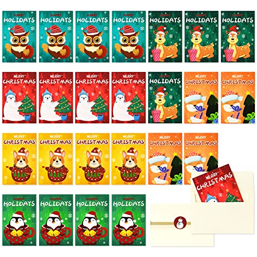 Magic Ants Weihnachtskarten mit Umschlägen (24er Set) - Klappkarten mit weihnachtlichen Motiven für die schönsten Weihnachtsgrüße - Frohe Weihnachten 10x15cm (Cartoon Lebewesen - 6 Entwürfe) von Magic Ants