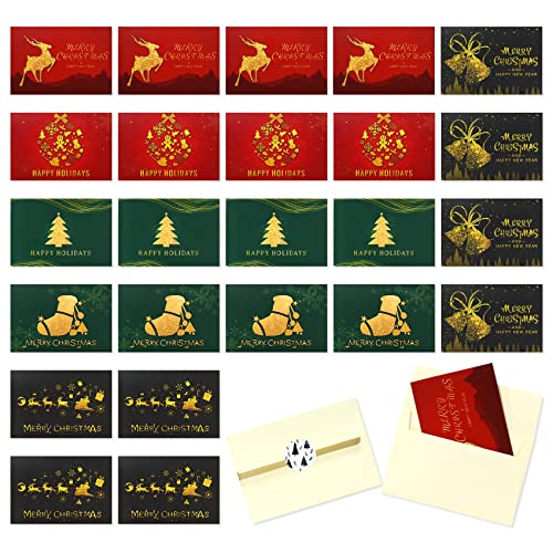Magic Ants Weihnachtskarten mit Umschlägen (24er Set) - Klappkarten mit weihnachtlichen Motiven für die schönsten Weihnachtsgrüße - Frohe Weihnachten 10x15cm (Gold - 6 Entwürfe) von Magic Ants