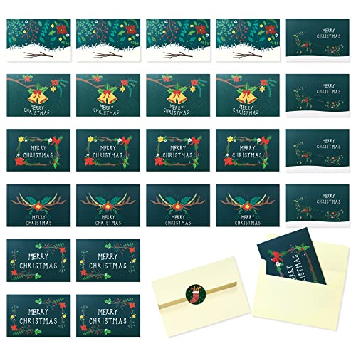 Magic Ants Weihnachtskarten mit Umschlägen (24er Set) - Klappkarten mit weihnachtlichen Motiven für die schönsten Weihnachtsgrüße - Frohe Weihnachten 10x15cm (Grün - 6 Entwürfe) von Magic Ants