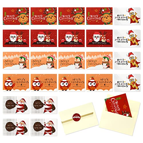Magic Ants Weihnachtskarten mit Umschlägen (24er Set) - Klappkarten mit weihnachtlichen Motiven für die schönsten Weihnachtsgrüße - Frohe Weihnachten 10x15cm (Karikatur - 6 Entwürfe) von Magic Ants