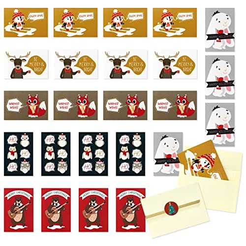 Magic Ants Weihnachtskarten mit Umschlägen (24er Set) - Klappkarten mit weihnachtlichen Motiven für die schönsten Weihnachtsgrüße - Frohe Weihnachten 10x15cm (Zeichentricktiere - 6 Entwürfe) von Magic Ants