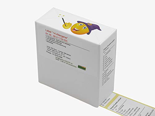 Etikett"14-Allergene", 500 Etiketten im Spender, wasser-AB-lösbar + tiefkühlfest, Druck in schwarz von Magic-Label