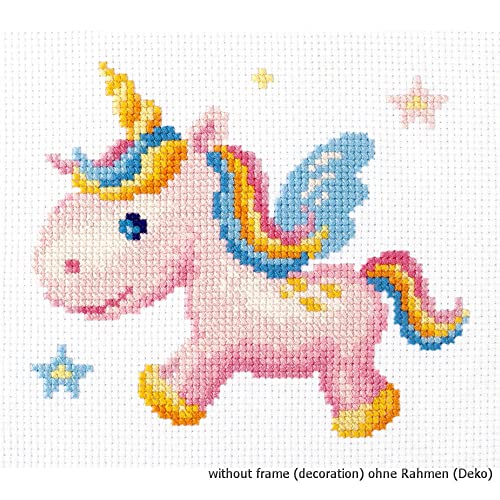 Magic Needle 10-35 Regenbogen-Einhorn, Kreuzstichset mit Zählmuster, Baumwolle, mehrfarbig, 15 x 14 cm von Magic Needle