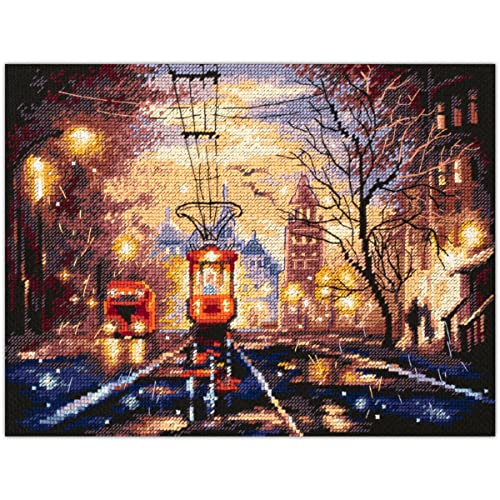 Magic Needle 550-760 ZW Straßenbahn in der Nacht Kreuzstichset mit Zählmuster Zweigart Edition, Baumwolle, multifarbig, 27x20cm von Magic Needle