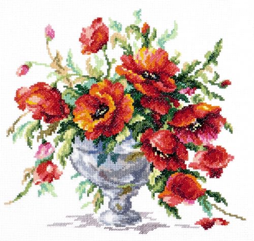 Kreuzstich-Stickset für Erwachsene und Anfänger, rote Mohnblumen, 27 x 24 cm Kreuzstich-Stickset für Erwachsene und Anfänger, rote Mohnblumen, 27 x 24 cm von Magic needle