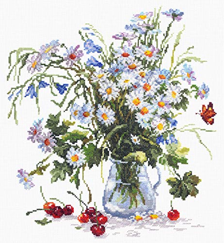 Magic Needle Gänseblümchen und Glockenblumen, Kreuzstichset mit Zählmuster, Baumwolle, Mehrfarbig, 29 x 32 cm von Magic Needle