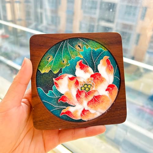 DIY Lotus Flower Cloisonne Emaille Kit, Walnussholz Untersetzer Bastelset, Filigrane Emaille Malerei DIY Untersetzer Materialien Werkzeuge Paket, DIY Untersetzer Handwerk für Erwachsene DIY Lotus Flower Cloisonne Emaille Kit, Walnussholz Untersetzer Bastelset, Filigrane Emaille Malerei DIY Untersetzer Materialien Werkzeuge Paket, DIY Untersetzer Handwerk für Erwachsene von Magicaldiy