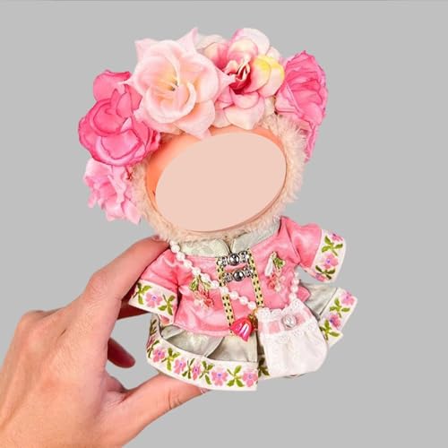 Hanfu Kleidung für 17 cm große Puppen, rosa Blumenkronen-Stirnband + exquisites besticktes Oberteil + Rock + Crossbody-Tasche, Outfit-Zubehör für Puppen der 1. / 2. / 3. Generation von Magicaldiy