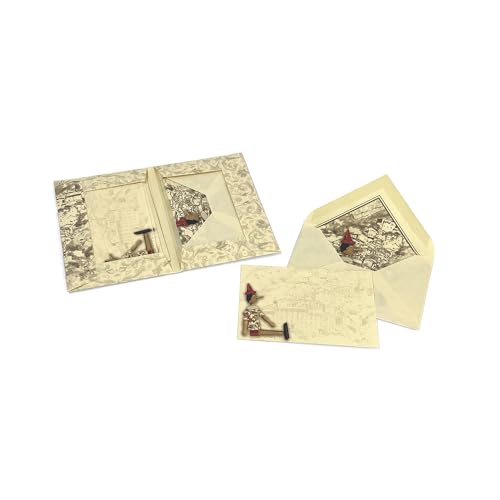 Briefpapier-Set, Blister mit 10 Blättern und 10 Umschlägen mit Themendekorationen, Format 7 x 11 cm, hochwertiges Papier mit Verzierungen aus Gold in Pulver, hergestellt in Italien. von Magicamente Carta