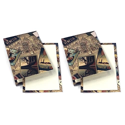 Magicamente Carta 4er Set Notizblock, Notizblock 8,5 x 12,5 cm, 30 Blatt, Dekoration aus Goldpulver, Papier Wildleder, Motiv: Venedig von Magicamente Carta
