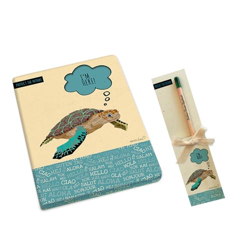 Magicamente Carta A5 Notizbuch-Set mit verziertem Umschlag mit Schildkrötenmotiv + Bleistift mit pflanzbaren Samen, italienisches Papier, hohe Grammatur, elegantes Set für Notizen, Tagebuch oder Magicamente Carta A5 Notizbuch-Set mit verziertem Umschlag mit Schildkrötenmotiv + Bleistift mit pflanzbaren Samen, italienisches Papier, hohe Grammatur, elegantes Set für Notizen, Tagebuch oder von Magicamente Carta