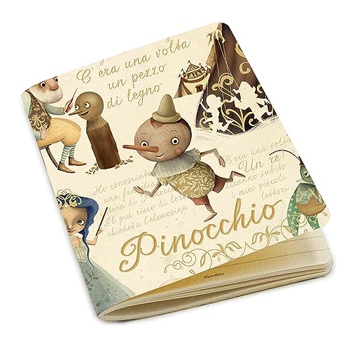 Magicamente Carta Notizbuch, A6, 10,5 x 14,8 cm, 64 Seiten à 80 g, neutrale Blätter, Goldpuder, Bindung mit Metallstich. Motiv: Die Abenteuer von Pinocchio von Magicamente Carta