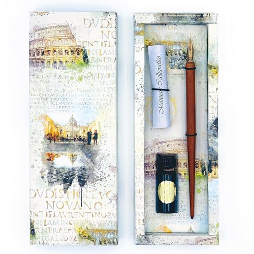 Magicamente Carta Set Füllfederhalter + Tinte 11 ml, Geschenkidee, Geschenkbox mit Goldpulver, Made in Italy, Motiv: Roma von Magicamente Carta