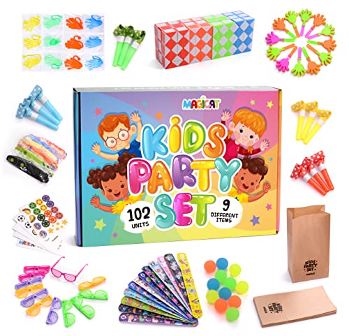 Magicat Premium Mitgebsel Kids Party Set - 102 Stück Party Spielzeug l Mitbringsel Kindergeburtstag Junge und Mädchen l für eine gelungene Feier von Magicat