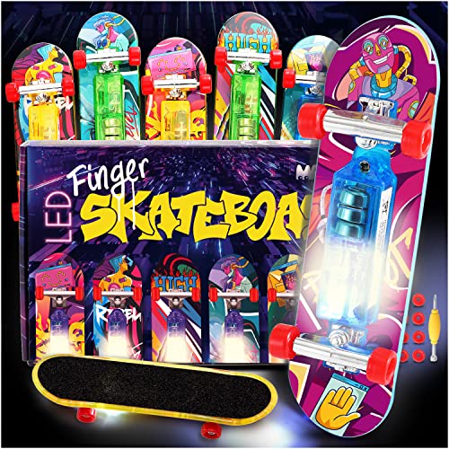 Magicat LED Finger Skateboard - 6 futuristische Fingerskateboards mit Beleuchtung, Spielzeug für Party I Fingerboard Spiele für Jungen und Mädchen I Board Mitgebsel für Teenager Magicat LED Finger Skateboard - 6 futuristische Fingerskateboards mit Beleuchtung, Spielzeug für Party I Fingerboard Spiele für Jungen und Mädchen I Board Mitgebsel für Teenager von Magicat