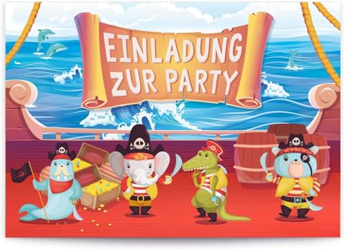 Magicat Premium Einladungskarten Kindergeburtstag Schatzsuche I 6 Stück I Coole Einladungskarte zur Piraten Party, Geburtstag, Halloween, Karneval I für Mädchen und Jungen I 350 gsm I A6 Format von Magicat