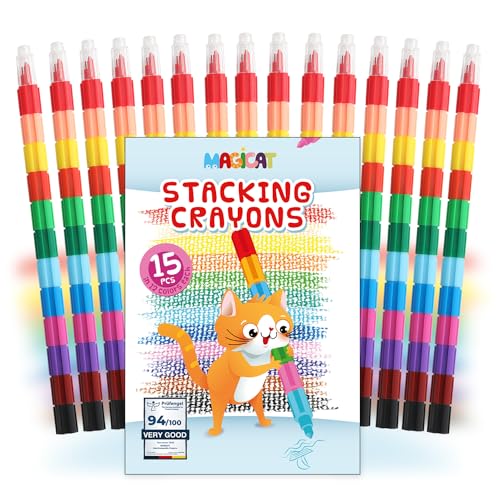 Magicat stapelbare Wachsmalstifte I 180 einzelne Buntstifte in 12 leuchtenden Farben I ideales Mitgebsel Kindergeburtstag 4 5 6 7 u. 8 Jahre & Ostergeschenke Kinder Set I Note 1,3 von Prüfengel! von Magicat