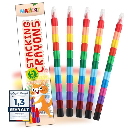 Magicat stapelbare Wachsmalstifte I 60 einzelne Buntstifte in 12 leuchtenden Farben I ideales Mitgebsel Kindergeburtstag 4 5 6 7 u. 8 Jahre & Ostergeschenke Kinder Set I Note 1,3 von Prüfengel! von Magicat