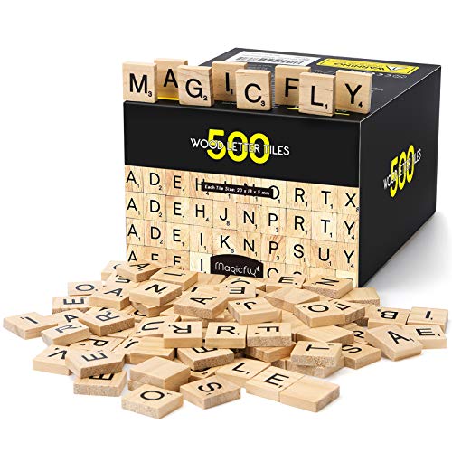 Magicfly 500 Stück Scrabble Buchstaben Holz, Stück Buchstaben Holz zum Spielen, Holzbuchstaben Fliesen Buchstaben aus Holz Fliesen mit Zahlenwerten zum Basteln DIY von Magicfly
