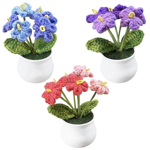 Magicherry 3 Topf-Häkelblumen, künstliche Vergissmeinnicht kleine Topfblumen, handgefertigt, gestrickte Blume für Auto, Armaturenbrett, Büro, Heimdekoration, Farbverlauf, Violett + Blau + Rosa, Rot Magicherry 3 Topf-Häkelblumen, künstliche Vergissmeinnicht kleine Topfblumen, handgefertigt, gestrickte Blume für Auto, Armaturenbrett, Büro, Heimdekoration, Farbverlauf, Violett + Blau + Rosa, Rot von Magicherry