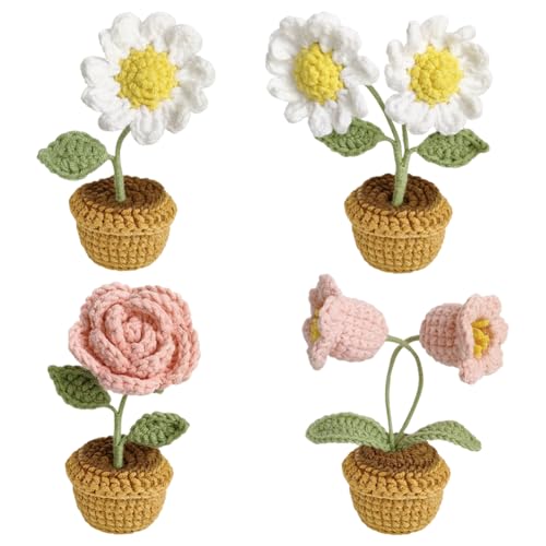 Magicherry Häkelblumen, klein, gestrickt, Gänseblümchen, Rosen, Maiglöckchen, künstliche Wollgarn, Blumen für Auto, Armaturenbrett, Zuhause, Büro, Tisch, Dekoration, Farbe #B, 4 Stück Magicherry Häkelblumen, klein, gestrickt, Gänseblümchen, Rosen, Maiglöckchen, künstliche Wollgarn, Blumen für Auto, Armaturenbrett, Zuhause, Büro, Tisch, Dekoration, Farbe #B, 4 Stück von Magicherry