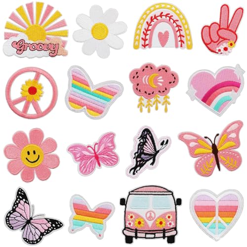 Magiho 16 Stück Bügelflicken Kinder, Liebesherz Flicken zum Aufbügeln, Bügelbilder für Textilien, Schmetterling Aufnäher, Patches zum Aufbügeln Geeignet für Kinder DIY T-Shirt von Magiho
