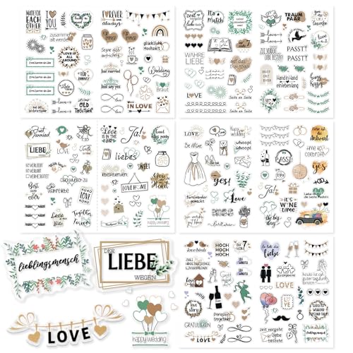 Magiho® Gästebuch Hochzeit - 266 Motive Deutsche Saufkleber, Bullet Journal Zubehör, Sticker für Gästebuch oder Fotoalbum, Wunderschöne Aufkleber von Magiho