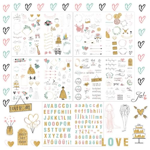 Magiho® Gästebuch Hochzeit, (266 Motive) Deutsche Sticker Hochzeit, Bullet Journal Zubehör, Sticker Fotoalbum oder Gästebuch, Wunderschöne Aesthetic Sticker für Fotoalbum Hochzeit von Magiho