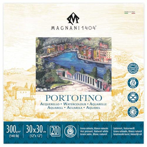 Magnani 1404 Portofino Heißpress-Papierblock, 100 % Baumwolle, Aquarellpapier, 20 Blatt, 30,5 x 30,5 cm, 63,5 kg, säurefrei, UV-beständig, getdeckte Kanten, veganes Aquarellpapier für Künstler, Magnani 1404 Portofino Heißpress-Papierblock, 100 % Baumwolle, Aquarellpapier, 20 Blatt, 30,5 x 30,5 cm, 63,5 kg, säurefrei, UV-beständig, getdeckte Kanten, veganes Aquarellpapier für Künstler, von Magnani 1404