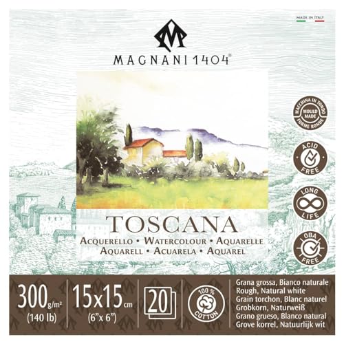 Magnani 1404 Toscana Aquarellpapier, grob, 100 % Baumwolle, 20 Blatt, 15,2 x 15,2 cm, 63,5 kg, säurefrei, UV-beständig, karierte Kanten, veganes Aquarellpapier für Künstler, hergestellt in Italien Magnani 1404 Toscana Aquarellpapier, grob, 100 % Baumwolle, 20 Blatt, 15,2 x 15,2 cm, 63,5 kg, säurefrei, UV-beständig, karierte Kanten, veganes Aquarellpapier für Künstler, hergestellt in Italien von Magnani 1404