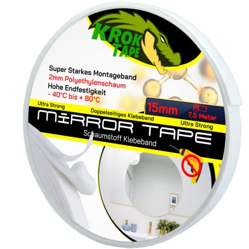 KrokTape Spiegelklebeband Doppelseitig extra stark klebend Montageklebeband Schaumstoff Klebeband weiß (15mm x 2mm - 7,5m) von Magnet-Kauf