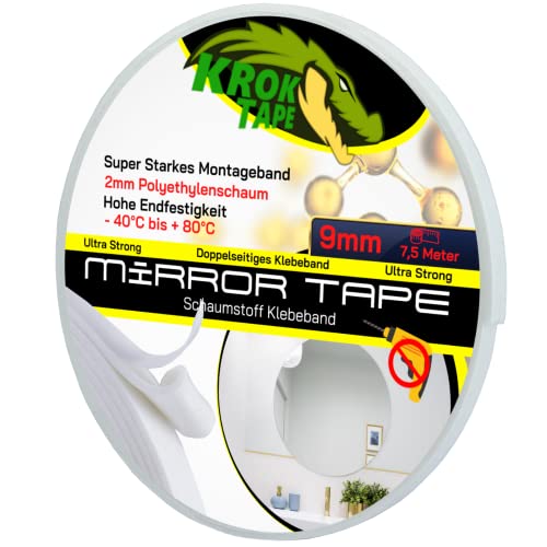 KrokTape Spiegelklebeband Doppelseitig extra stark klebend Montageklebeband Schaumstoff Klebeband weiß (9mm x 2mm - 7,5m) von Magnet-Kauf