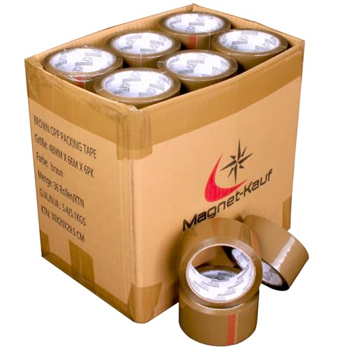 Magnet-Kauf 36 Rollen Paketklebeband Packetbandrollen Klebeband Braun 48mm x 66m Packband Paketband Kartonband Stark Kleberolle Verpackungsband von Magnet-Kauf