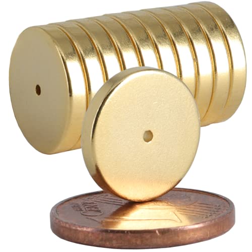 10 Stück Neodym Magnet Mini Ringmagnete Mit Loch Bohrung 1mm Ringmagnet 12mm x 2mm Scheiben Magnete Stark - Flach Rund -Gold Stark von Magnet-Kauf