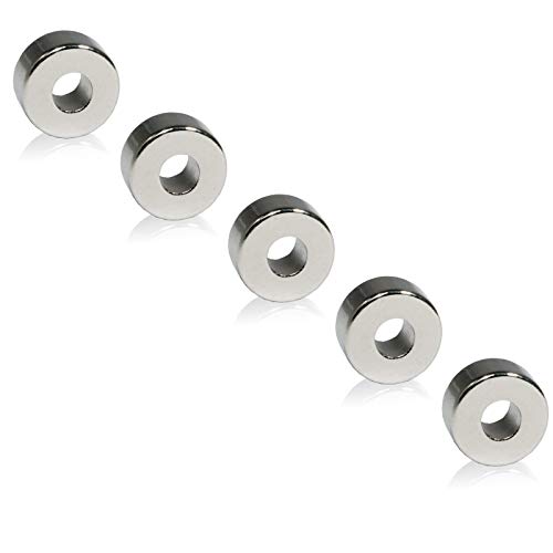 Neodym Magnet Mini Ringmagnete Mit Loch Bohrung 4mm Ringmagnet 10mm x 5mm Scheiben Magnete Stark - Flach Rund - N45 Stark (5) von Magnet-Kauf