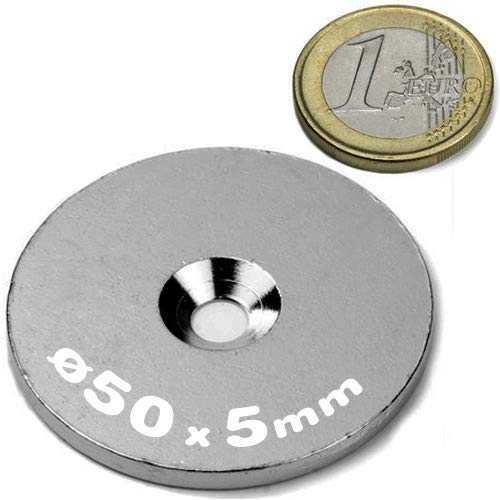 10 x Metallscheiben rund mit Loch (Senkbohrung) - Ø50mm x 5mm - aus Stahl (DC01) verzinkt - Metallplättchen rund mit Bohrung und Senkung (Senkbohrung) - Gegenstück/Haftgrund für Magnete, Menge: 10 Stück von Magnosphere