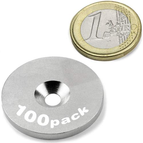 100 Metallscheiben mit Bohrung und Senkung - Ø32 x 3mm - aus Stahl (DC01) verzinkt - Metallplättchen rund mit Loch (Senkbohrung) - Gegenstück/Haftgrund für Magnete (ferromagnetisch), Menge: 100 Stück von Magnosphere