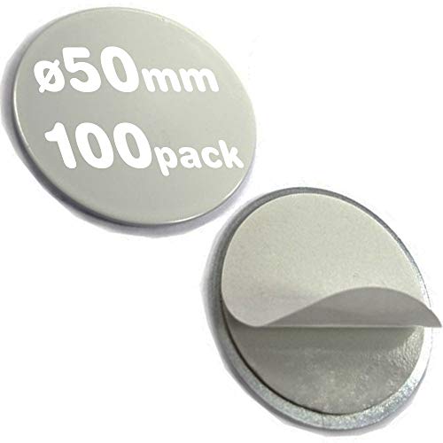 100 Metallscheiben selbstklebend aus Stahl (DC01) - WEIß - Ø 50mm x 2,5mm - Metallplättchen rund ohne Loch mit Doppelklebeband - Gegenstück/Haftgrund für Magnete (ferromagnetisch), Menge:100 Stück von Magnosphere