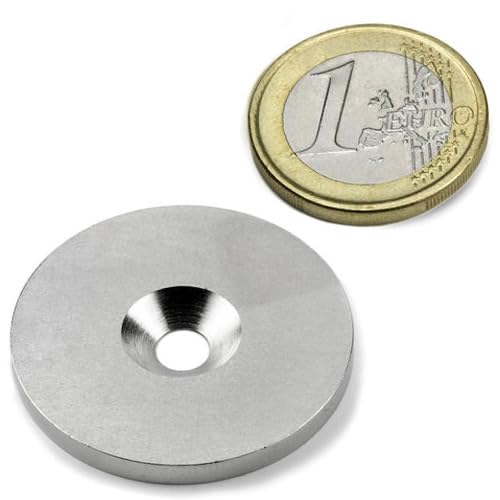 20 Metallscheiben mit Bohrung & Senkung - Ø32mm x 3mm - aus Stahl (DC01) verzinkt - Metallplättchen rund mit Loch (Senkbohrung) - Gegenstück/Haftgrund für Magnete (ferromagnetisch), Menge: 20 Stück von Magnosphere