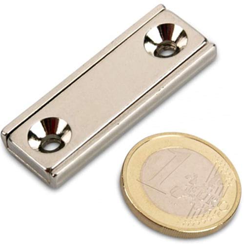 Neodym Magnet zum Anschrauben rechteckig extra stark - 17kg - mit Senkbohrung - Starke Quader-Magnete 40mm lang mit 2x Loch/Bohrung und Senkung für Büro Haushalt Werkstatt - 5 Stück von Magnosphere