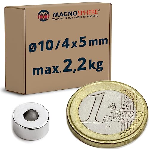 Ringmagnete Neodym Magnet-Ringe extra stark - Haftkraft bis 36kg - Starke NdFeB Magnete mit Loch für Industrie und Zuhause, Menge/Größe: 30 Stück - Ø10/4x5mm | 2.2kg Haftkraft Ringmagnete Neodym Magnet-Ringe extra stark - Haftkraft bis 36kg - Starke NdFeB Magnete mit Loch für Industrie und Zuhause, Menge/Größe: 30 Stück - Ø10/4x5mm | 2.2kg Haftkraft von Magnosphere