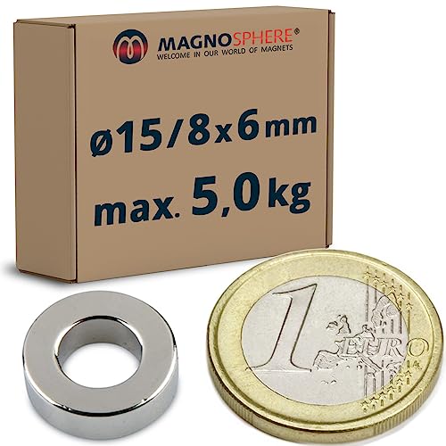 Ringmagnete Neodym Magnet-Ringe extra stark - Haftkraft bis 36kg - Starke NdFeB Magnete mit Loch für Industrie und Zuhause, Menge/Größe: 30 Stück - Ø15/8x6mm | 5kg Haftkraft Ringmagnete Neodym Magnet-Ringe extra stark - Haftkraft bis 36kg - Starke NdFeB Magnete mit Loch für Industrie und Zuhause, Menge/Größe: 30 Stück - Ø15/8x6mm | 5kg Haftkraft von Magnosphere