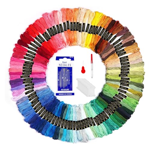 Magrimaxio Stickgarn Set 100 Farben, Embroidery Thread 8m Sticktwist Weicher, Embroidery Floss Baumwolle, Stickerei für Kreuzstichfaden Regenbogenfarbe, Kreuzstich Fäden für Nähen Handwerk Armband von Magrimaxio