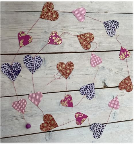 MAHARANIS Fairtrade Guirlande Herzen rot pink lila rosé 250 cm Länge aus handgeschöpftem Papier Lokta Daphne Papier aus nachhaltiger Handwerksfertigung von Maharanis