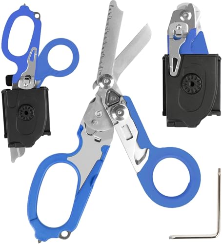 6 in 1 Multifunktions-faltbare Trauma-Schere mit kompatiblem Holster, Notfall-Response-Schere Camping Rettungswerkzeuge im Freien mit Bandschneider und Glasbrecher von Mahiot